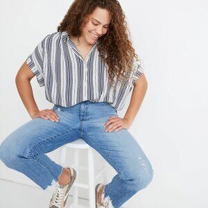 Madewell Central Drapey Shirt in Fairborn Stripe -  Size Large